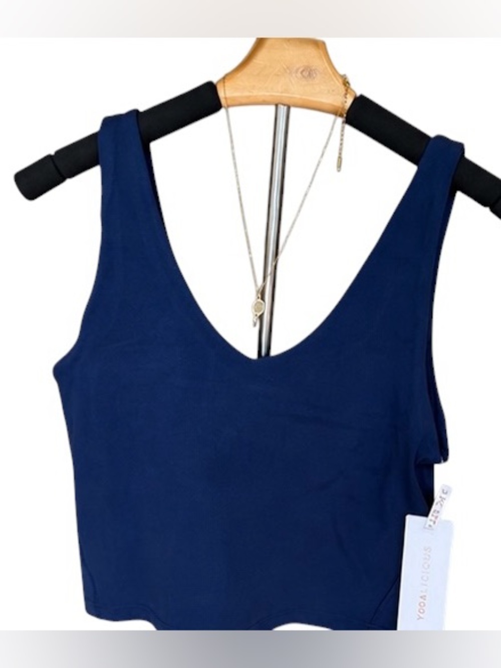 YOGALICIOUS Navy Blue Tennis & Yoga Set w/ Tennis Racket Necklace NWT Size M 💙🎾 - Picture 5 of 12